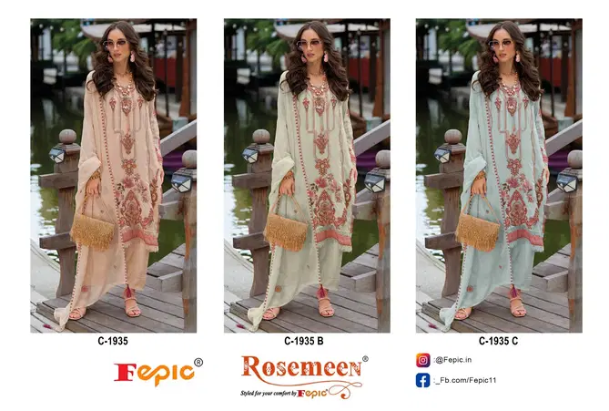 C 1935 Rosemeen By Fepic Organza Embroidery Pakistani Suits Suppliers In India